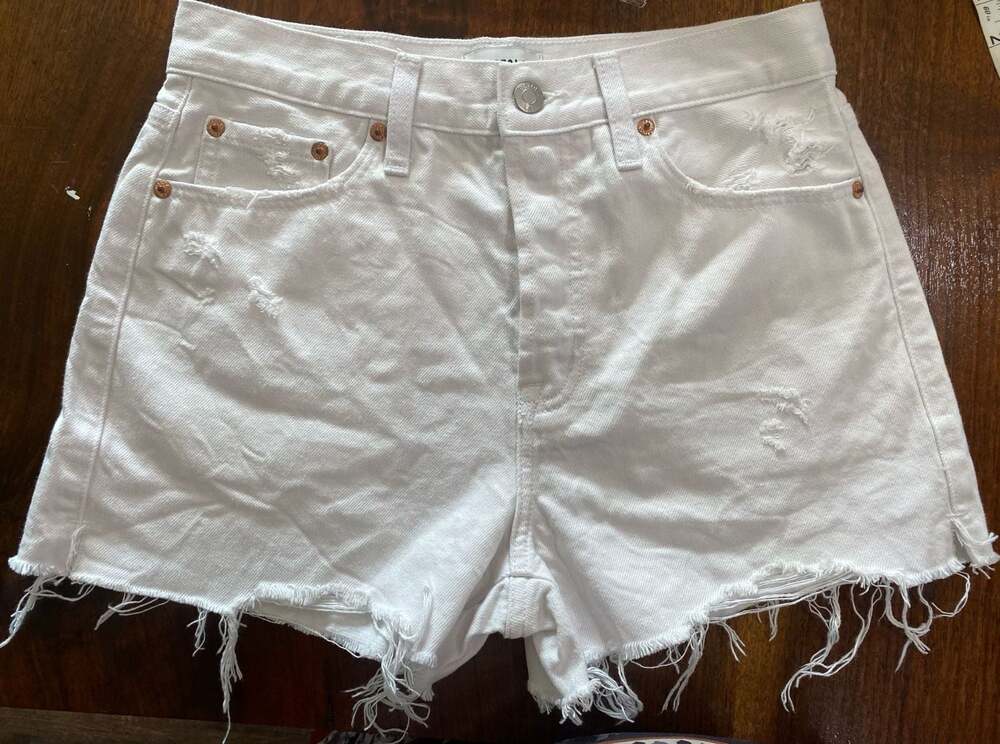 Pistola White Distressed Raw Hem Denim Shorts Size 26